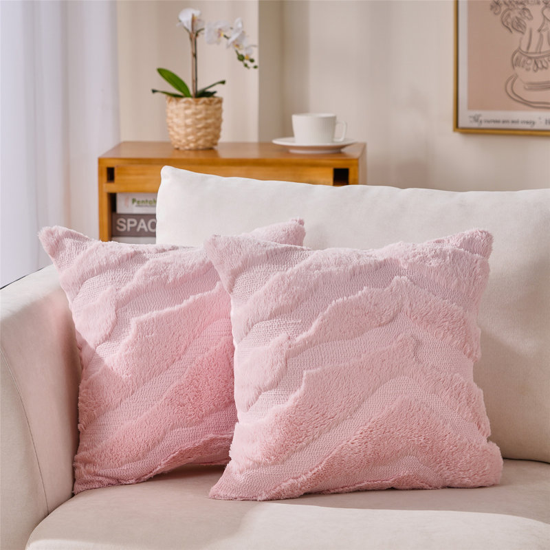 Faux Fur Throw Pillow, Polyester/Polyfill, Pink, 20" x 20"