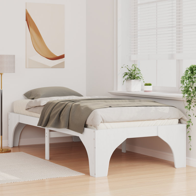 Floor Bed Frame Solid Pine Wood, Single (3'), White
