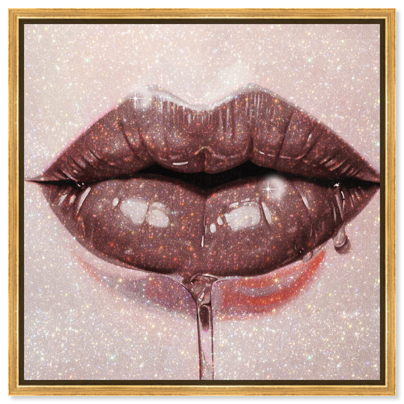 Lux Kiss Mauve Canvas Fashion Print by Oliver Gal, 13"H x 13"W, Gold Frame