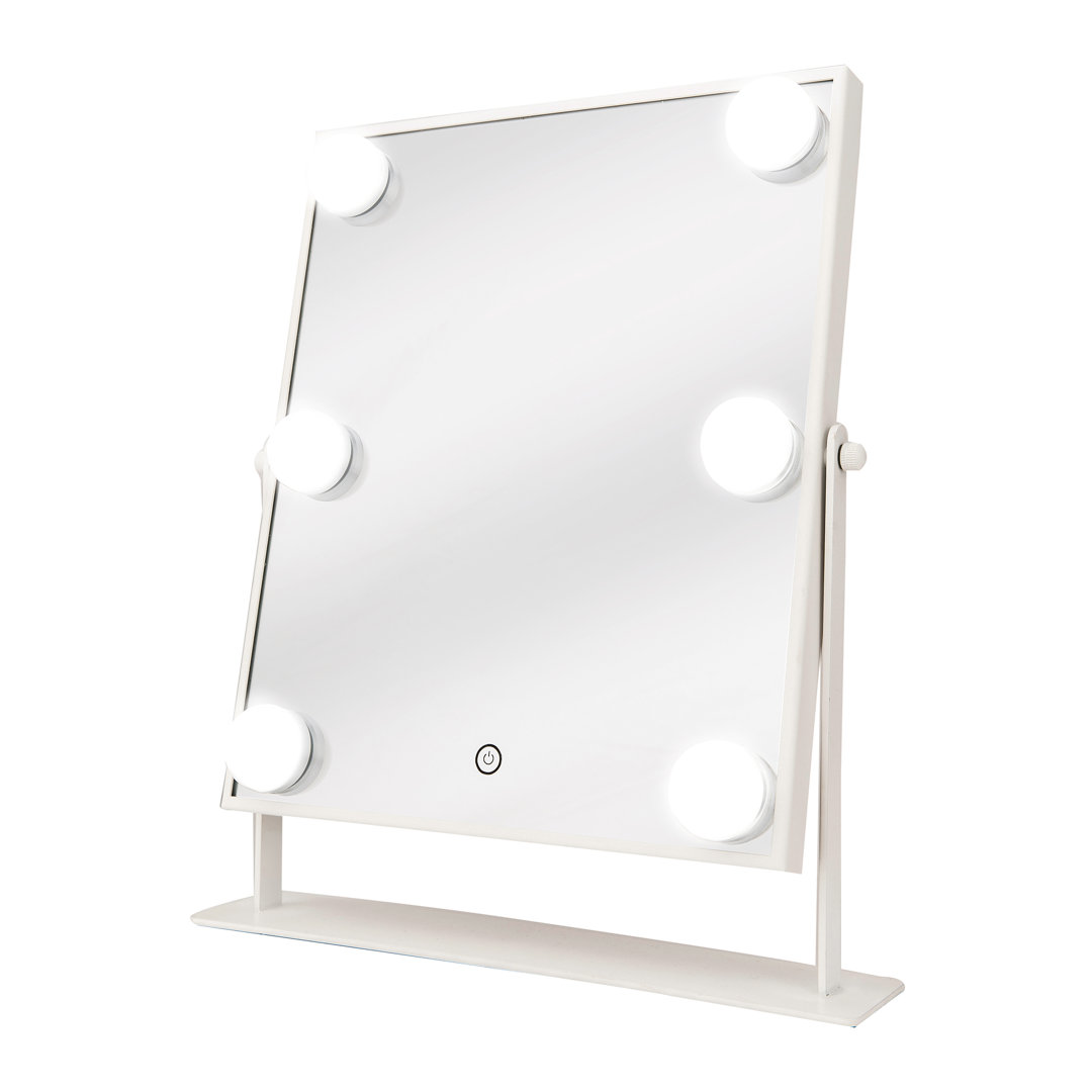 Danielle Creations Lighted Metal Framed Freestanding Makeup Mirror in White