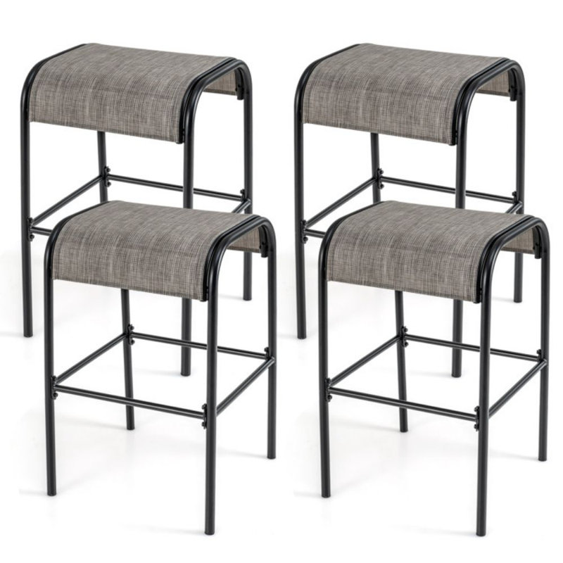Ensemble de 4 tabourets de bar de patio en métal avec siège courbé en tissu