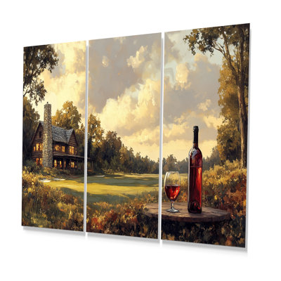 Green Golf Course With Cozy Lodge III - Golf Wall Decor Set
