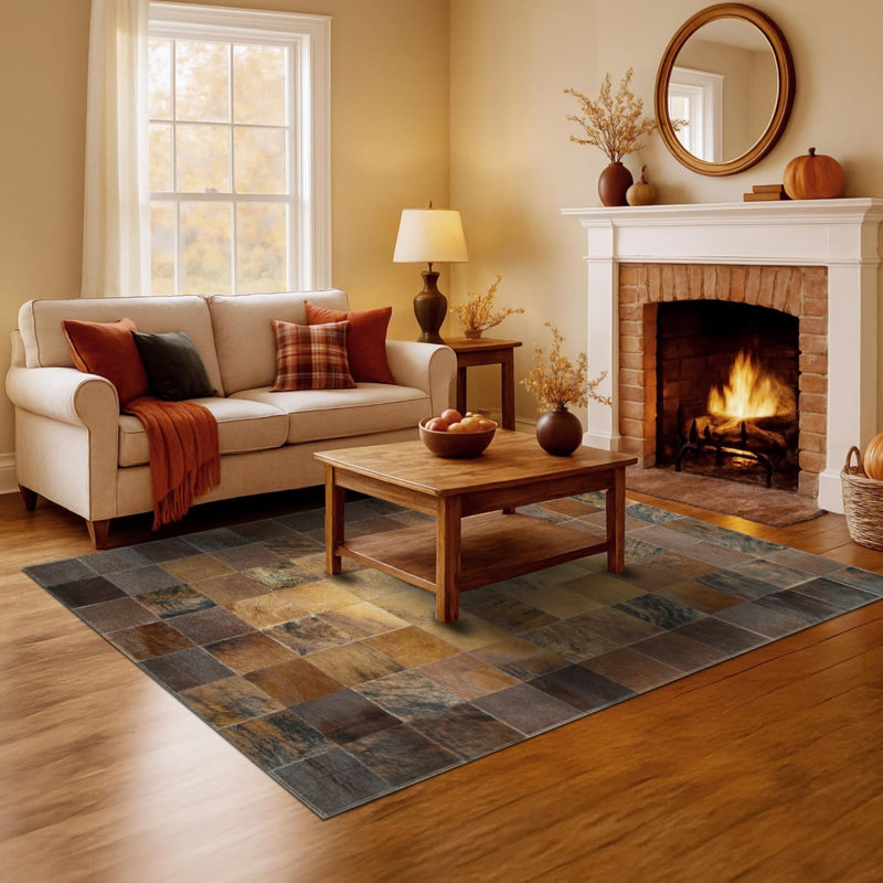 Easthampton Geometric Brown Handmade Cowhide Area Rug, Rectangle 3'6" x 5'6"