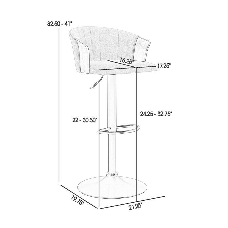 Jerahmy Modern Adjustable Swivel Metal Bar Stool, Light Gray/Black
