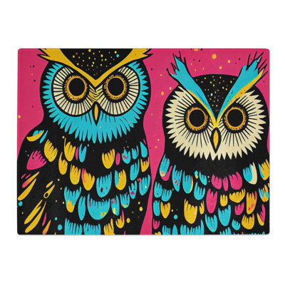 Painted Long Eared Owls Abstract  Glass Chopping Board