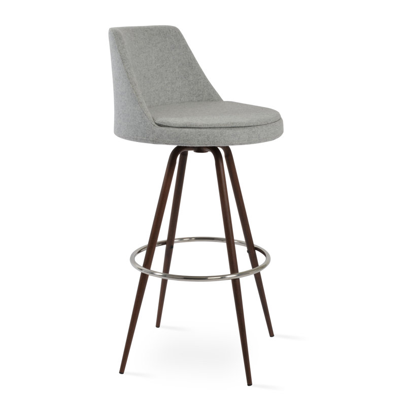 Martini Max Swivel Bar Stool, Black Faux Leather, Walnut