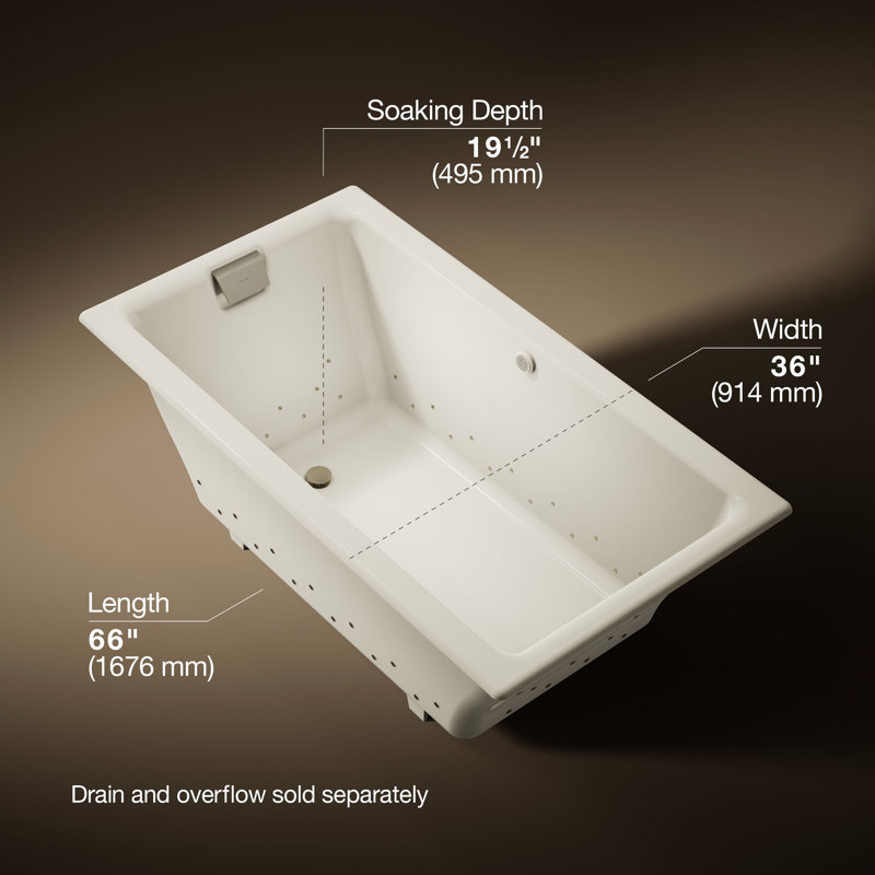 Tea-for-Two 66" x 36" Heated BubbleMassage Air Bath, Biscuit, Vibrant Brushed Nickel