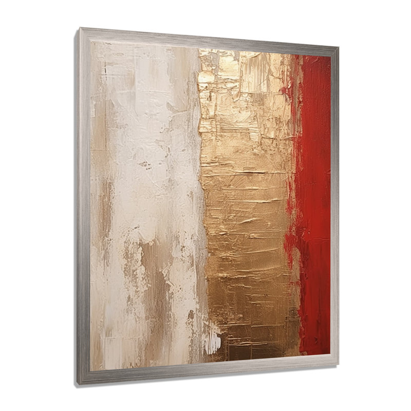 Pleine lune rédempte abstraite or et rouge I - peinture abstraite, art mural, H 40 po x l 30 po x P 1,5 po