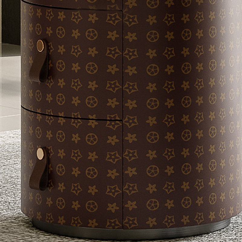 Bureau en bois manufacturé demi-cercle noisette + brun avec 3 tiroirs, H 29,53 po x l 62,99 po x P 27,56 po, Retour à gauche