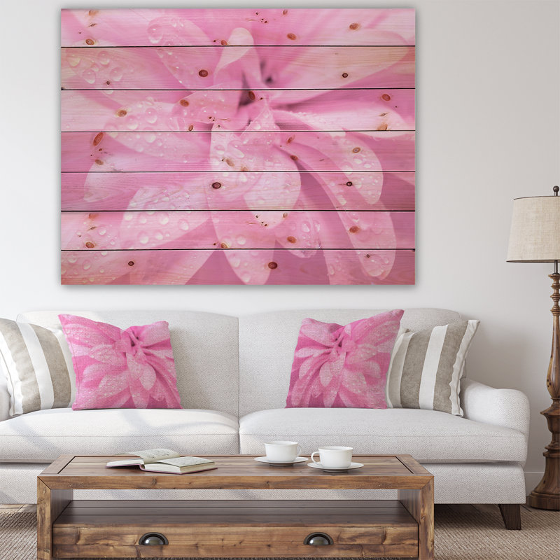 Abstrait fleur rose avec pétales - Peinture sur bois sans cadre, H 30 po x l 40 po x P 1 po