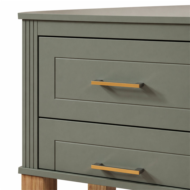 Table de chevet 2 tiroirs, rangement en bois de qualité supérieure avec design cannelé élégant, table de chevet à pieds en bois massif avec poignée en métal, grande table de chevet pour le salon de la chambre à coucher