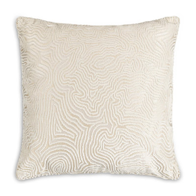 Cloud9 Design Castle Hill Wave Decorative Pillow – 22" x 22" Ivory Velvet Jacquard Square Accent Cushion for Sofa, Bed &amp; Lounge Seating