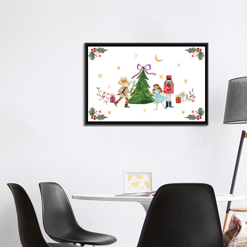 Casse-noisette autour de l'arbre de Noël - reproduction d'art murale - toile encadrée, H 26 po x l 40 po, Noir