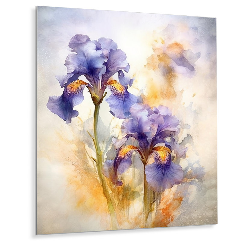 Impression mauve et jaune mauve d'Iris, H 20 po x l 12 po x P 1 po