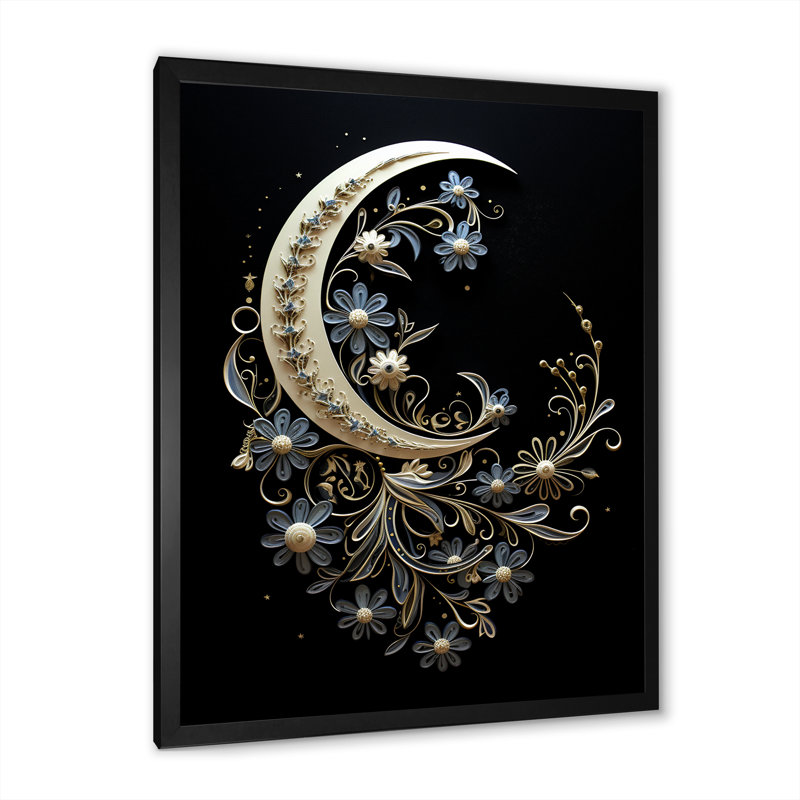 Moon Moon Harmony sur toile, Cadre simple noir, H 32 po x l 16 po x P 1 po