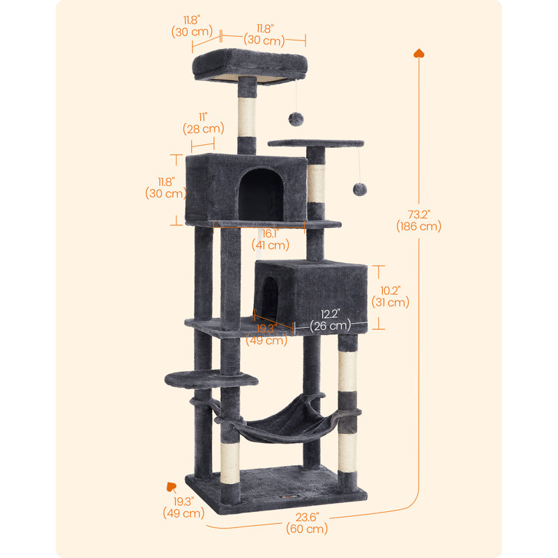 Arbre à chat 61 po H, Gris foncé, H 73,2 po x l 23,6 po x P 19,3 po