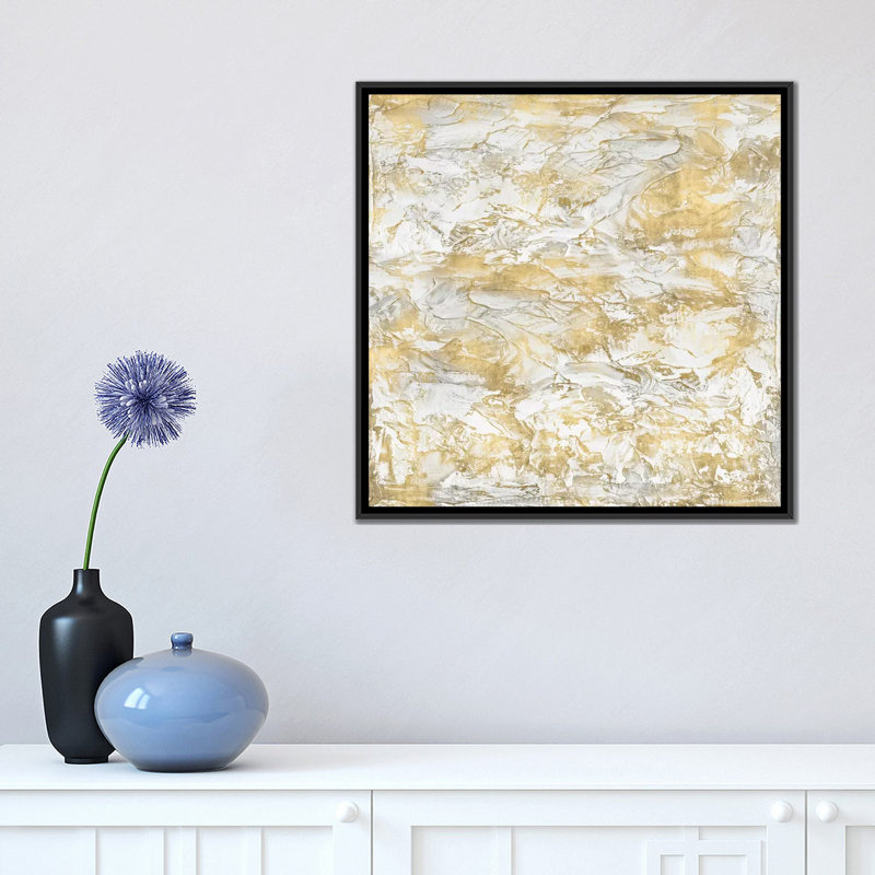 «Textural with Gold III», impression sur toile, H 18 po x l 18 po x P 1,5 po, Toile avec cadre noir, Pas de tapis