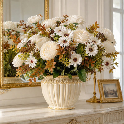 Ensemble de 5 fleurs de pivoines artificielles mélangées d'automne orange vin brûlé, fausses pivoines, tournesol, fleurs de soie pour table d'automne, centre de table, mariage, action de grâce, Halloween, décoration de la maison
