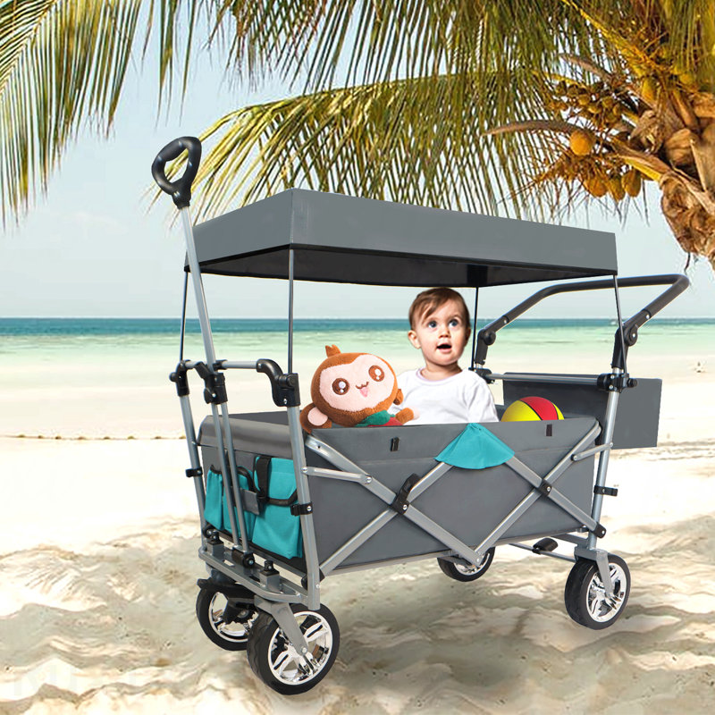 Push & Pull Utility Folding Wagon With Removable Canopy