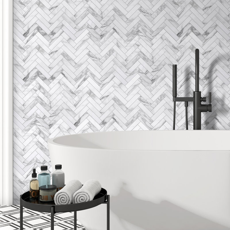 Carrelage mosaïque 12,4 "x 13", Marbre de Carrare blanc
