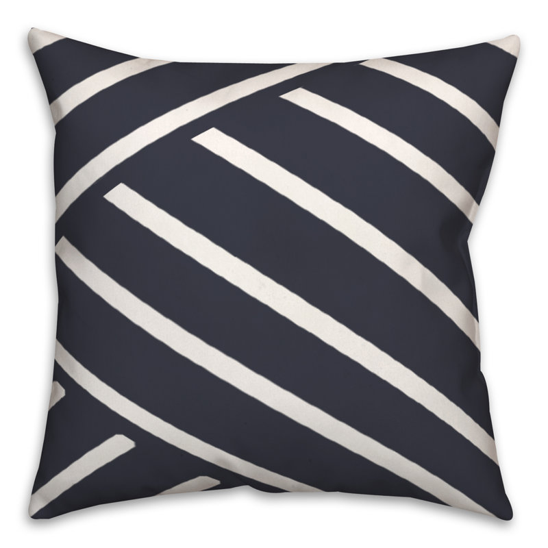 Striped Outdoor Reversible Throw Pillow, 18"H x 18"W, Bleu marine