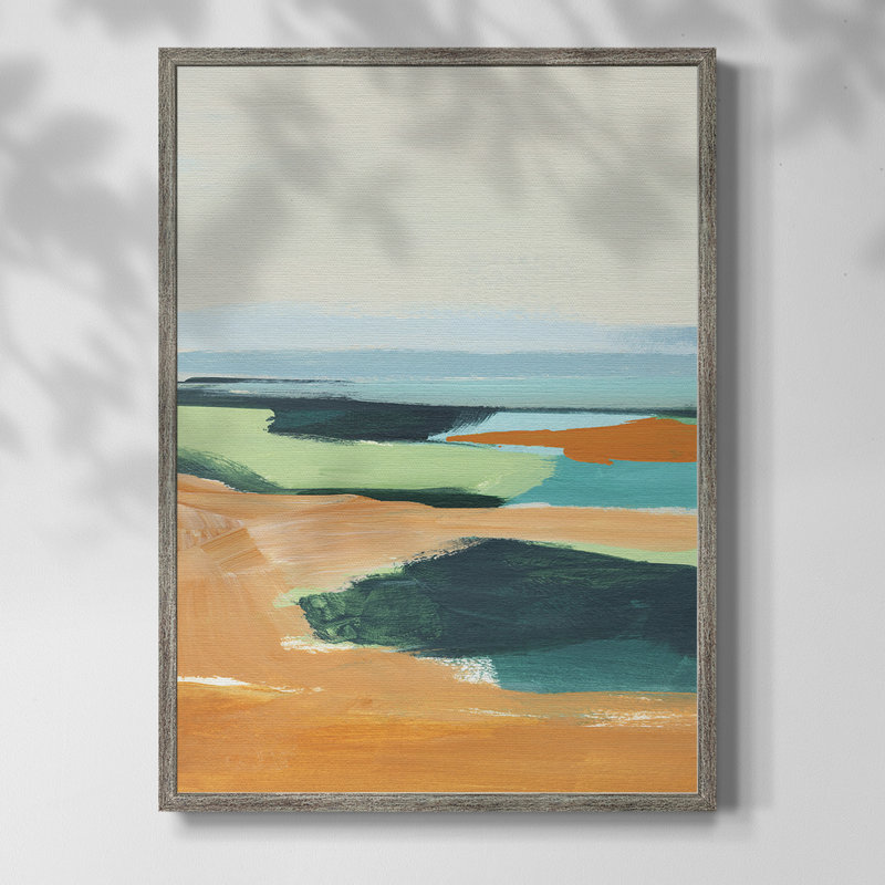 Reproduction encadrée turquoise et orange II - bois massif, H 15 po x l 12 po