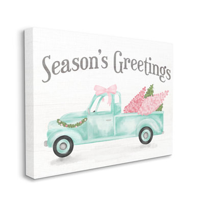 «Pink Turquoise Christmas Season's Greetings Truck» par Daphne Polselli - impression d'art graphique