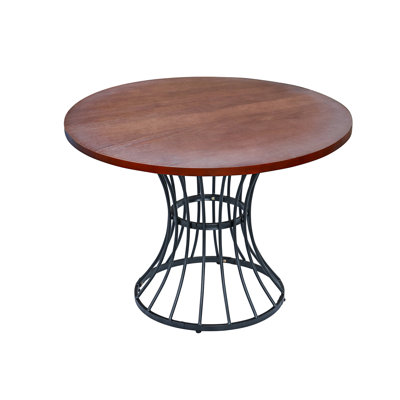 Table de salle à manger en placage de chêne de 42 pouces avec teinture brun rougeâtre chaude et pieds en fer de style industriel, parfaite pour une base rustique et stable, un coin-repas