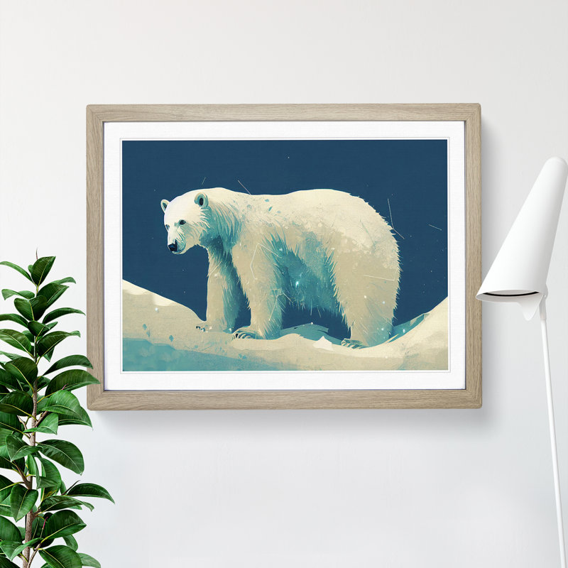 Polar Bear - Single Picture Frame Print, 46cm H x 64cm W x 2cm D, Oak