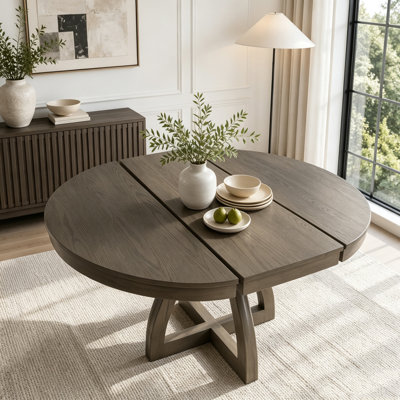 Round Extendable Dining Table for 4-6, 16" Middle Leaf, Curved Table Legs