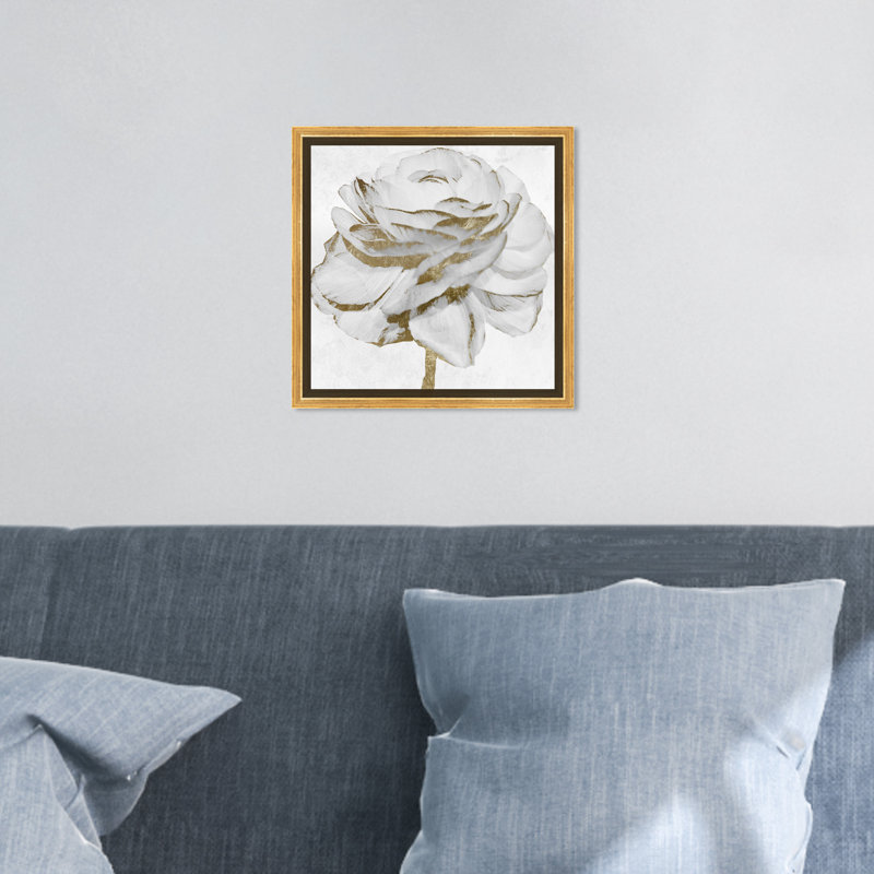 " White Gold Peony ", Gold Framed, 12" H x 12" W