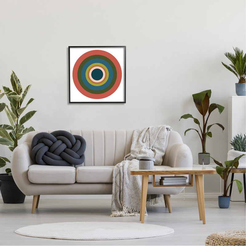 Cercles rouges modernes encadrés sur bois, H 24 po x l 24 po x P 1,5 po, Giclée encadrée noir minuit