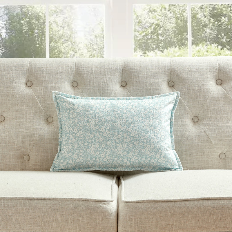 Coussin réversible à motif floral Leaf, Bleu mer