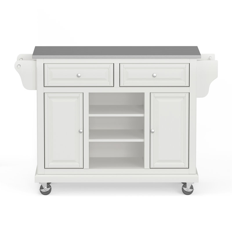 Îlot de cuisine de 52 po de large Raynham, Blanc, Acier Inoxydable