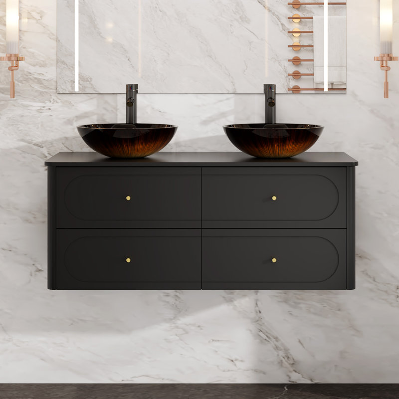 Meuble-lavabo mural de 48 pouces avec lavabo et robinetterie, Black