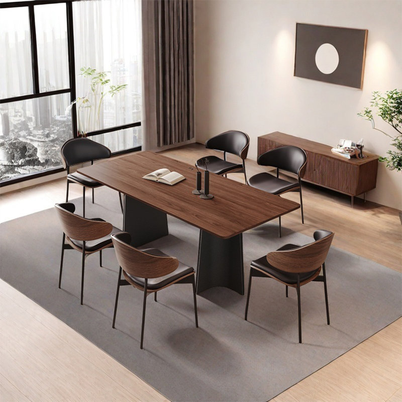 Retro rectangular family dining table sets, 29.52"H x 55.11"L x 31.49"W