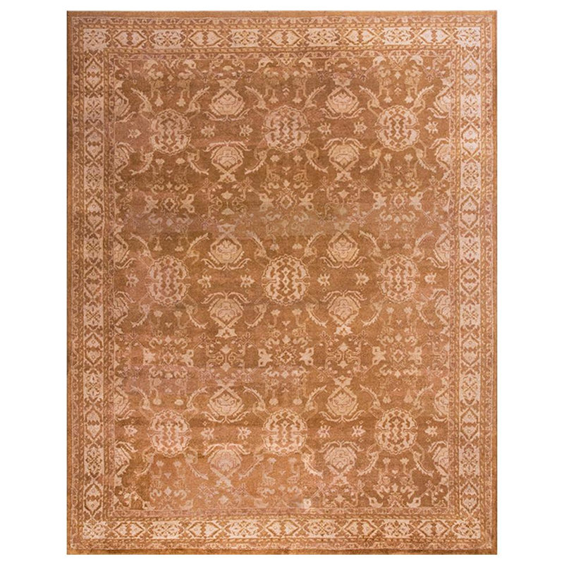 Élégant tapis Agra indien de couleur rouille et chameau avec motif floral