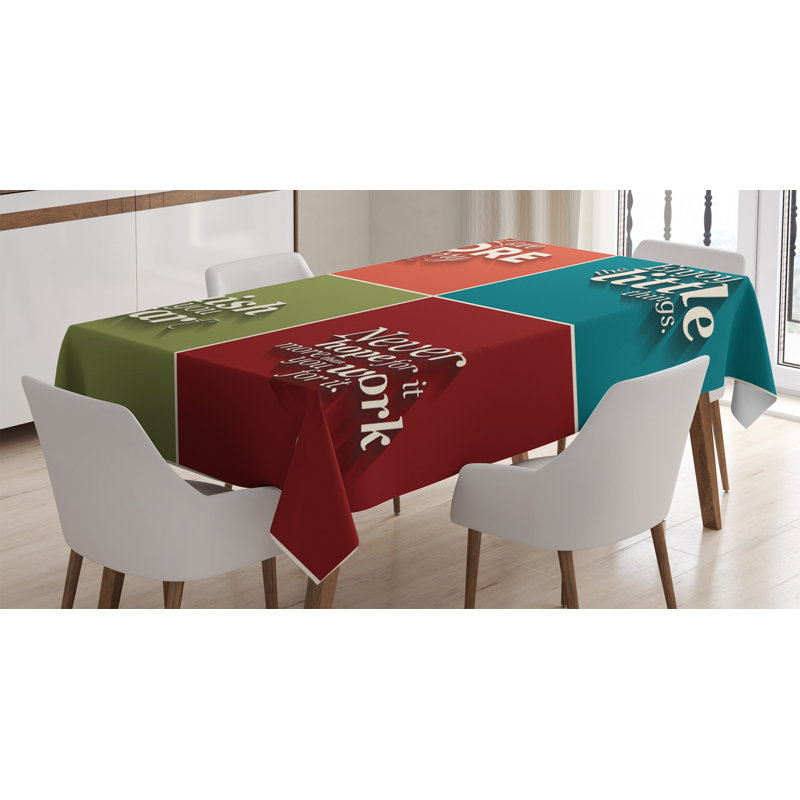 Ambesonne citation nappe, style minimaliste lovest plus à vous inquiéter et profitez du petit espace de table rectangulaire pour la cuisine de salle à manger décoration, 52 po x 70 po, multicolore