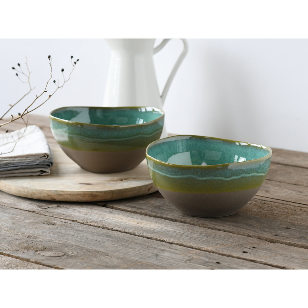 Serie Basalt Bowls, Oliv, 2-teiliges Geschirrset, Poke Bowl Set Aus Steinzeug