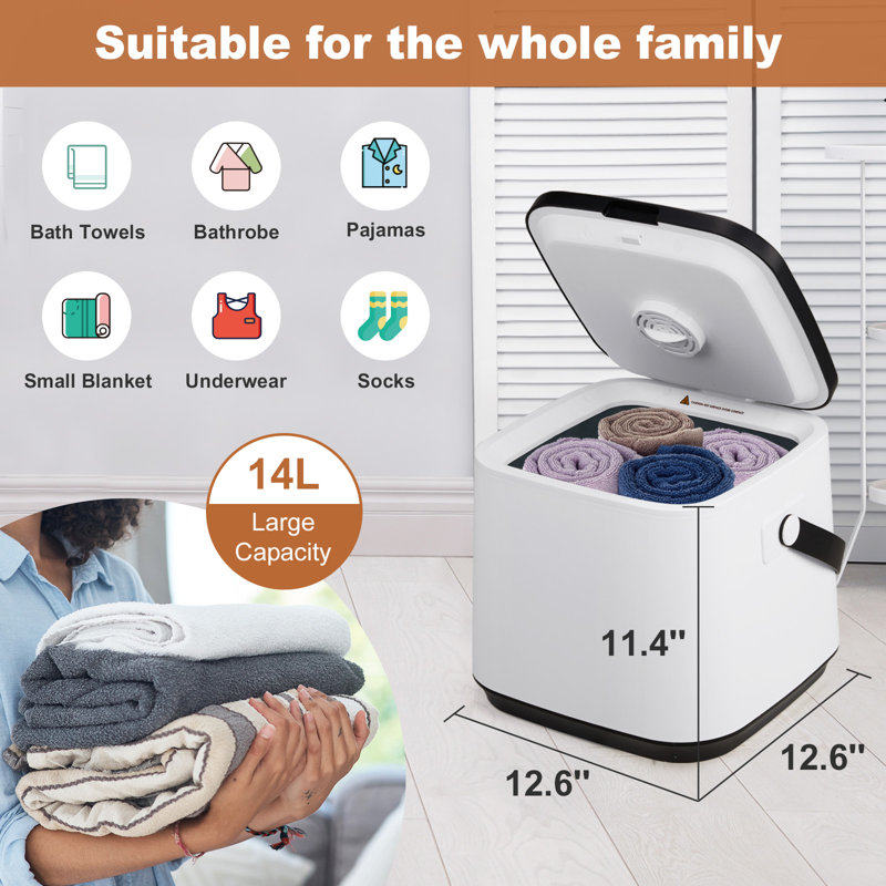 Chauffe-serviettes électrique 14L avec 3 réglages de minuterie et indication DEL en blanc