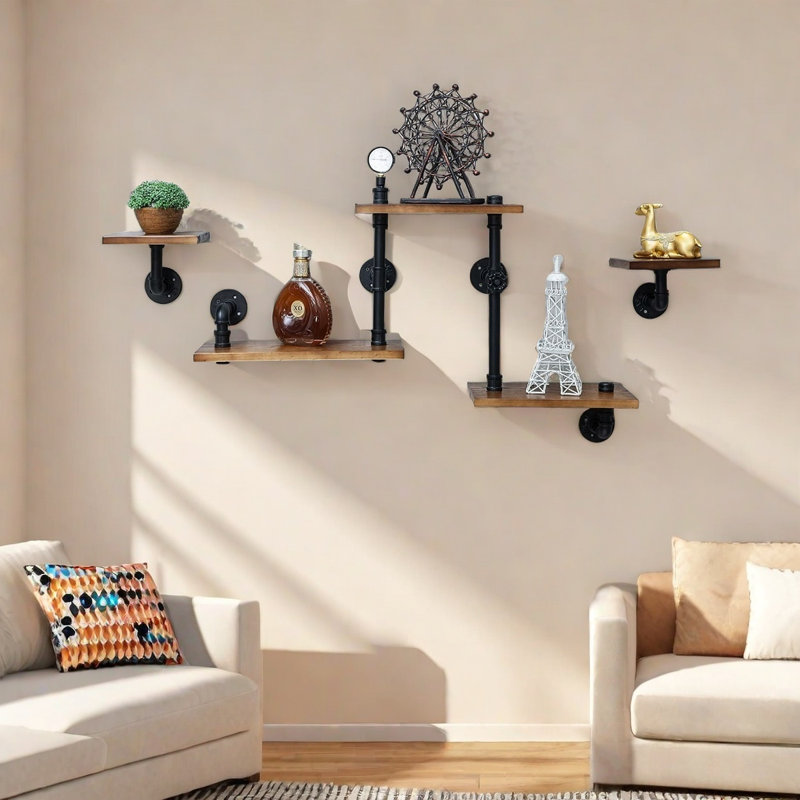 Floating Shelves For Wall, 5 Tier Hanging Display Storage Rack/Plant Flower Stand, Wood Bookshelf Organizer For Living Room Bar Dining Room