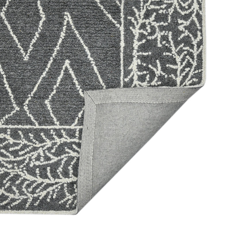 Tapis gris en laine crocheté à la main Ahniyla, Rectangle de 5 pi x 8 pi