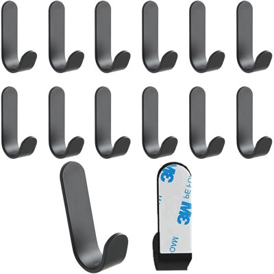 Crochets adhésifs, 12 pièces, support robuste 12 lb, support mural en acier inoxydable noir, support adhésif