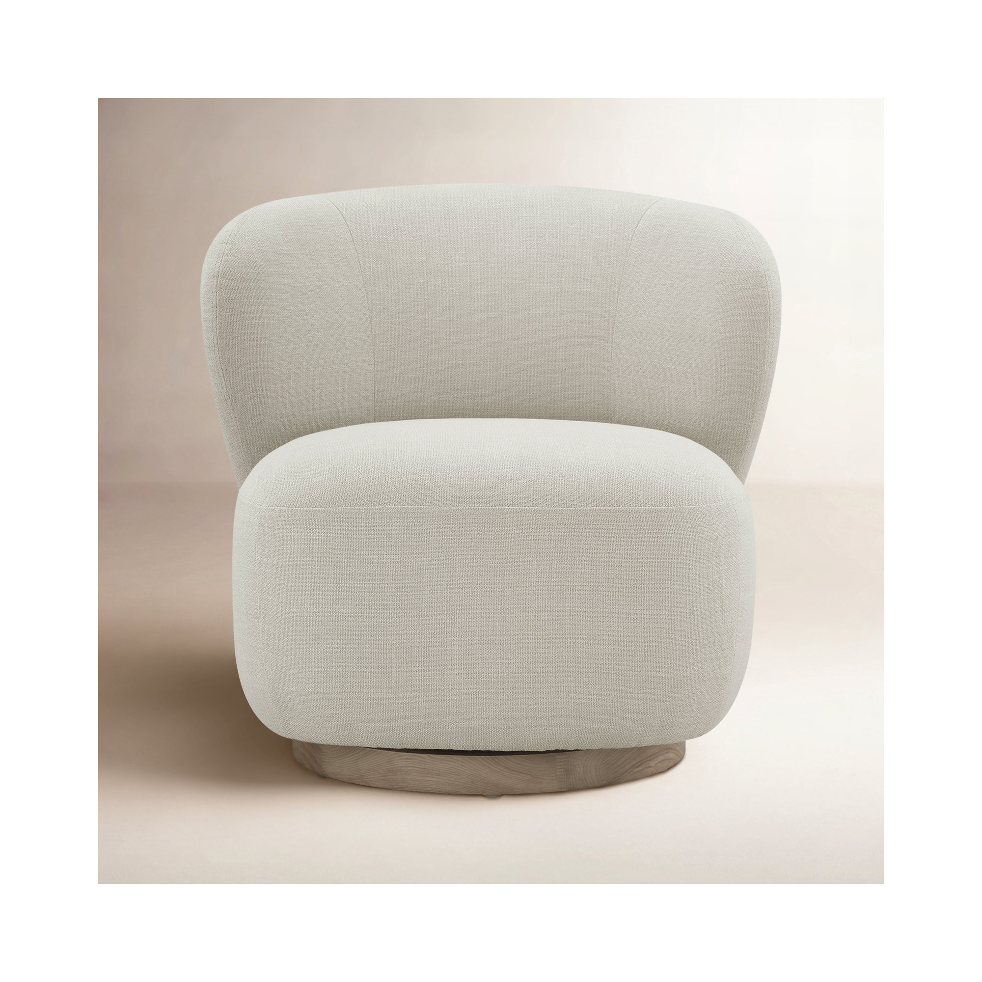 Upholstered Swivel Barrel Chair, Effie Linen Performance Linen