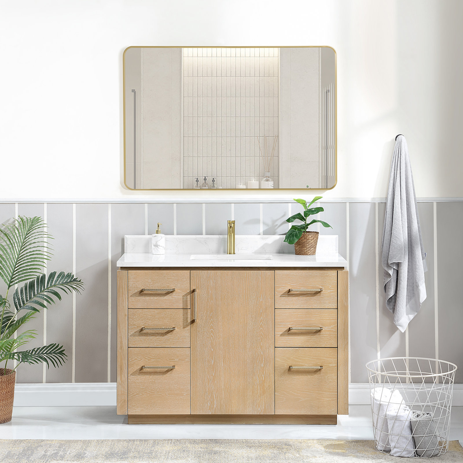 Cloverfield 48'' Single Bathroom Vanity, Gold, Washed Ash Gray