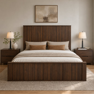 Modern Wood Platform Bed Frame with 54.57'' Tall Vertical Panel Headboard and Footboard