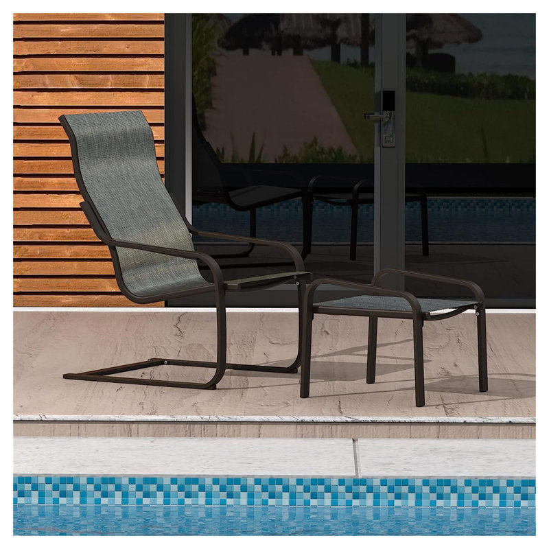 Ensemble bistro d'extérieur avec fauteuil C-Spring Motion et repose-pieds - Fauteuil de conversation en textile à séchage rapide toutes saisons pour jardin, terrasse et pelouse