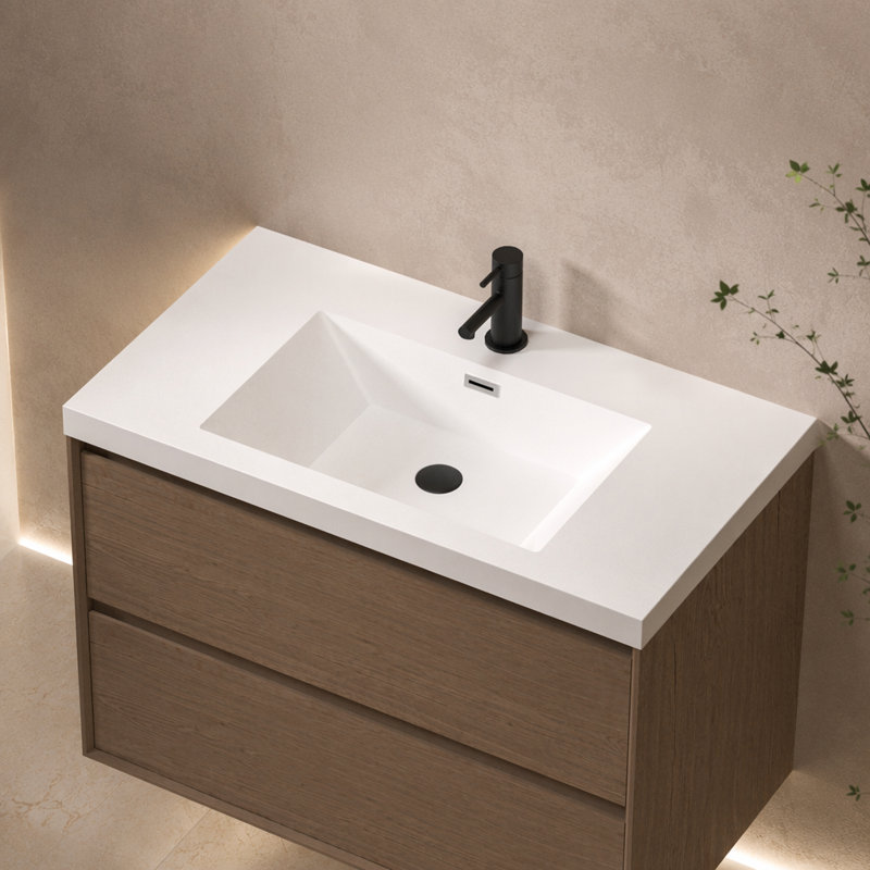 36" Resin Basin for Bathroom Vanity, with Undermount Rectangular Single Sink,Single Faucet Hole, Vanity Top only