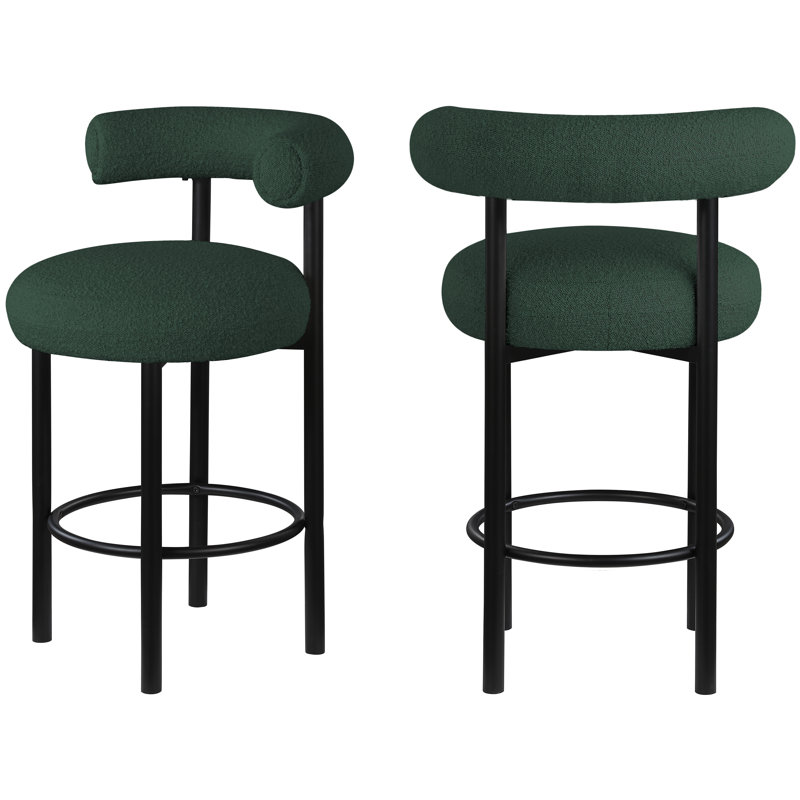 Bordeaux 26.5" Counter Stool, Green Boucle Fabric