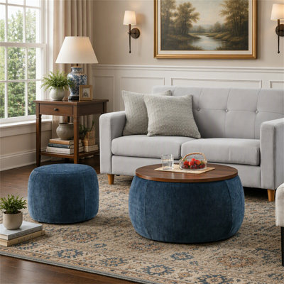 Round Storage Ottoman, For Home Decor And Versatile Use As Footstool Or Seat.